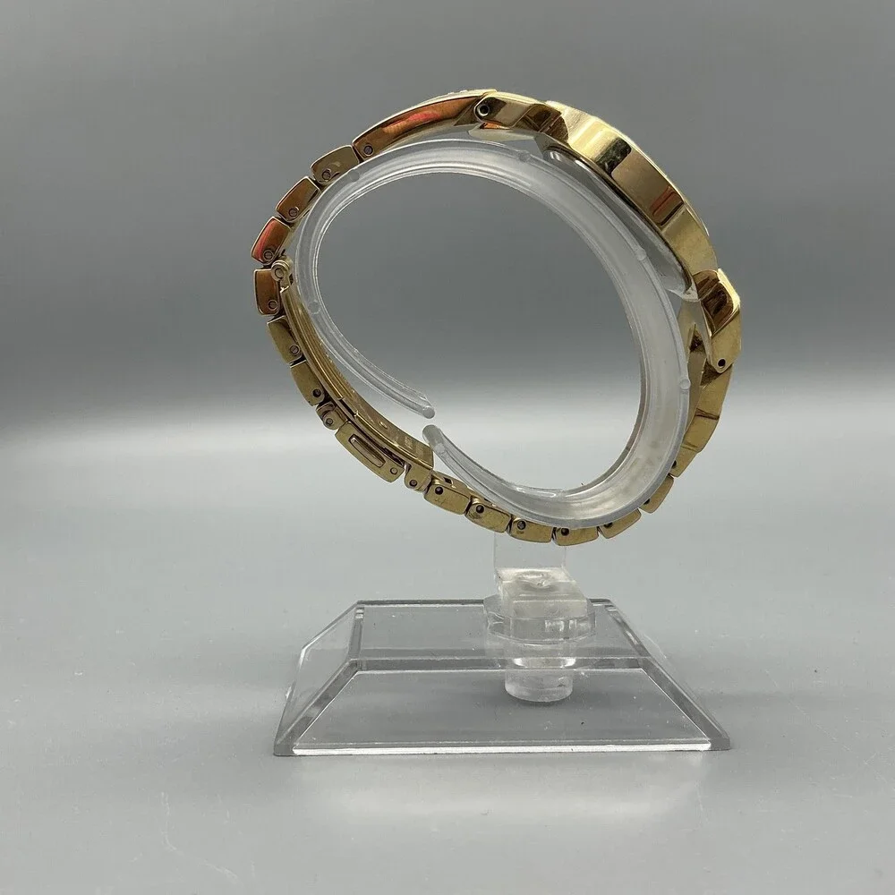 Seiko Solar V115-0BH0 Womens Watch 29mm MOP Dial Gold Tone Crystals 6